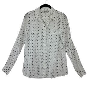 Madewell Top Women Small White Black Heart Print Polka Dot Button Up Shirt